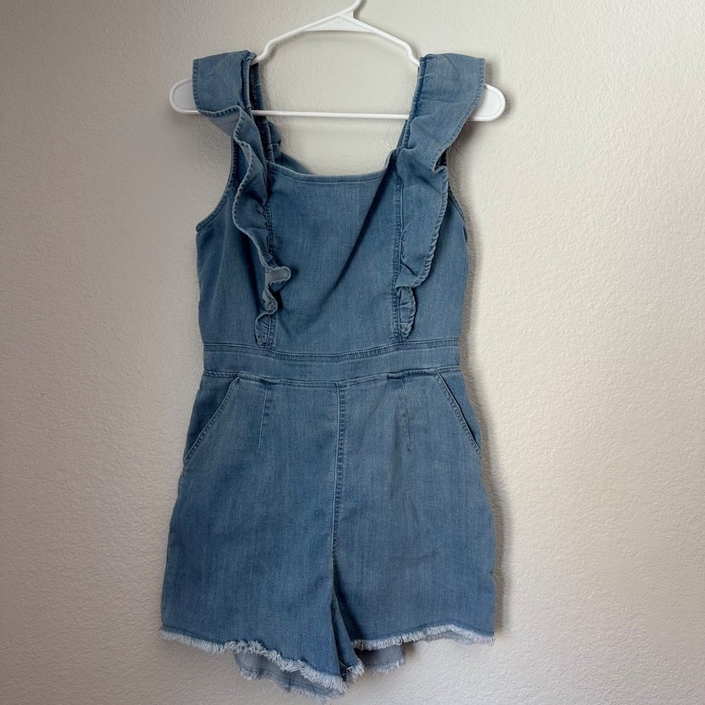 Denim Blvd Los Angeles Ruffle Strappy Denim Romper Blue Color Sz M